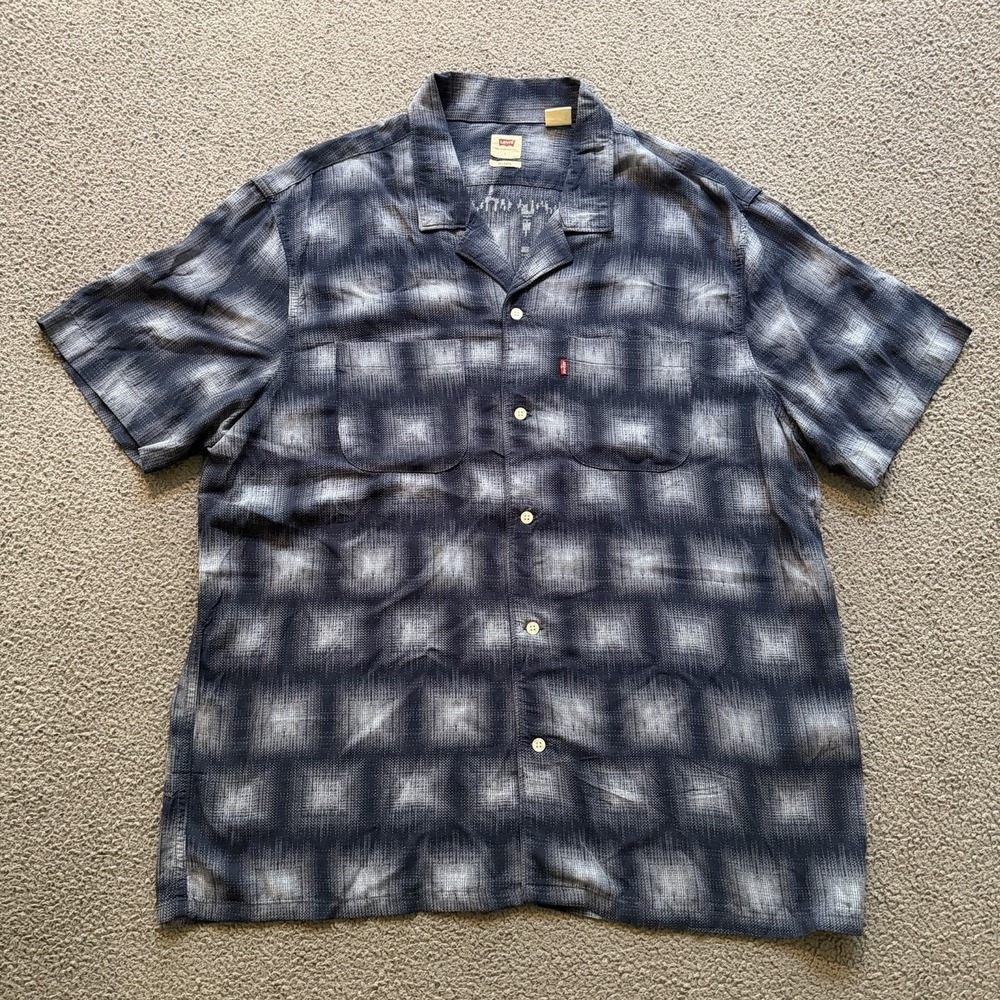 Levis Classic Camp Shirt Blue Relaxed Fit Short Sleeve Men's Large Lightweight